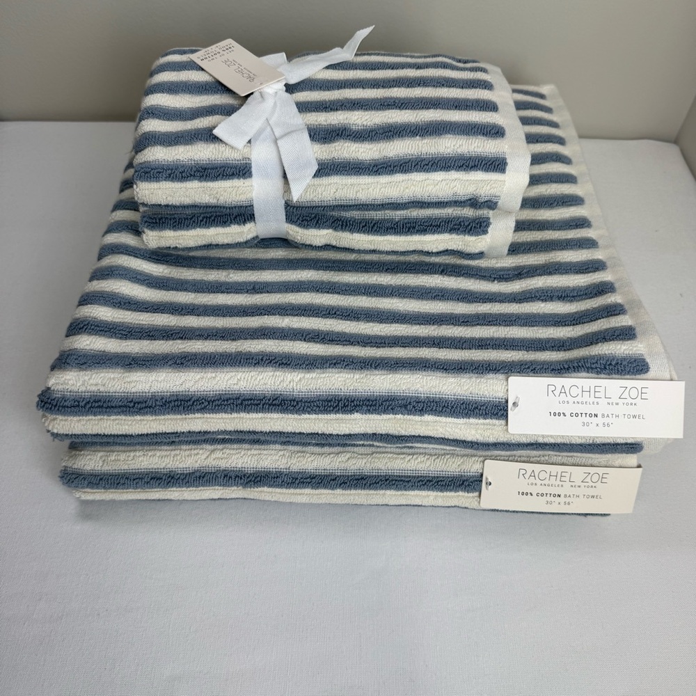 Rachel Zoe Cream and Blue Striped Towel Set